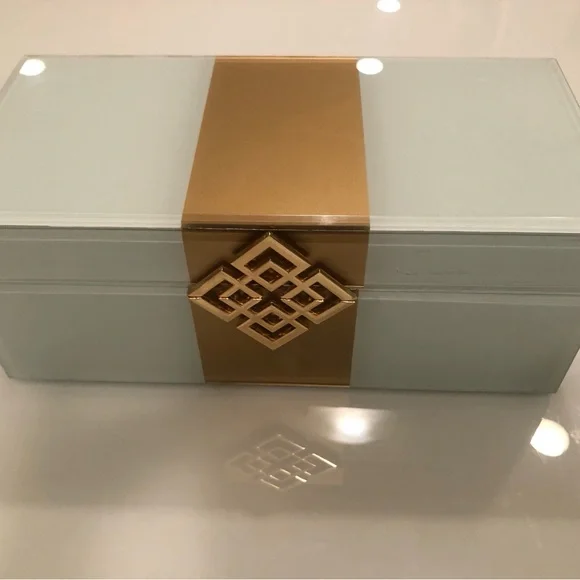 A And B Home Glass Jewelry Box With Gold Motif Storage & Organization